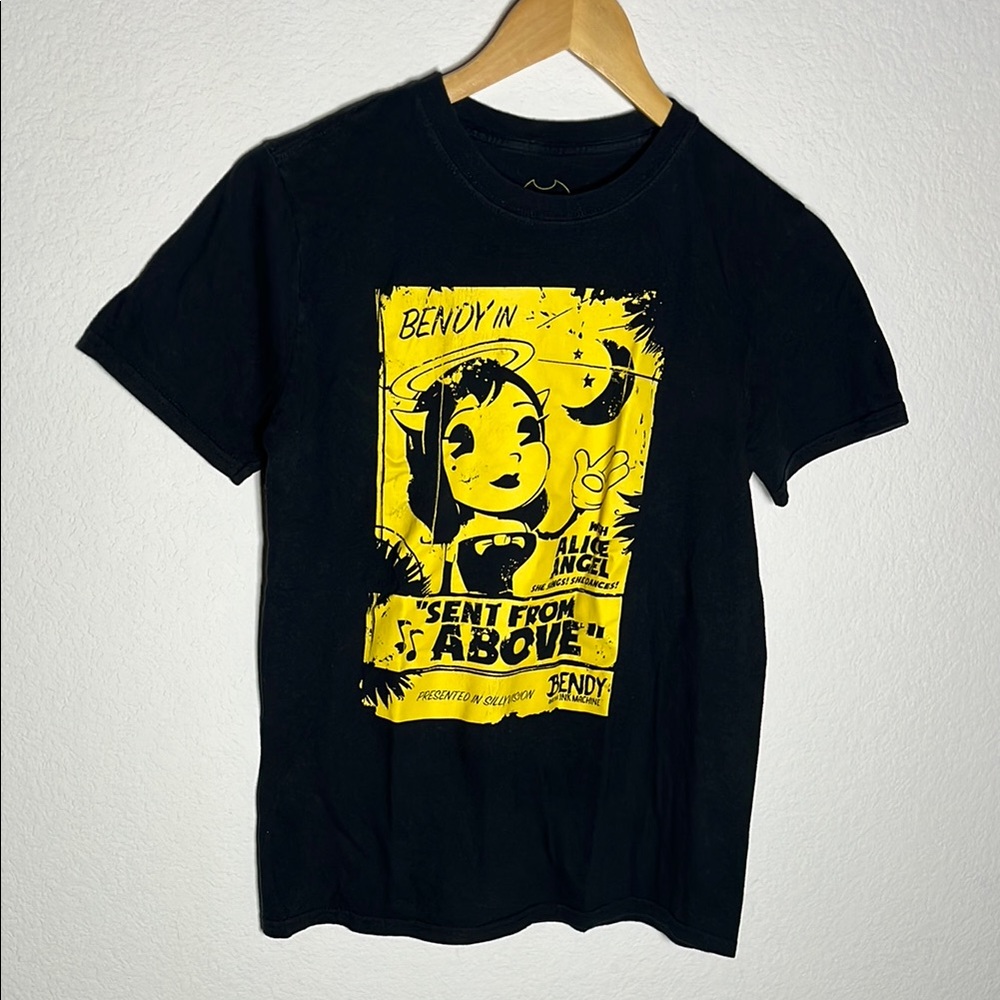 BENDY Black and Yellow Short Sleeve Graphic Tee Size Small
